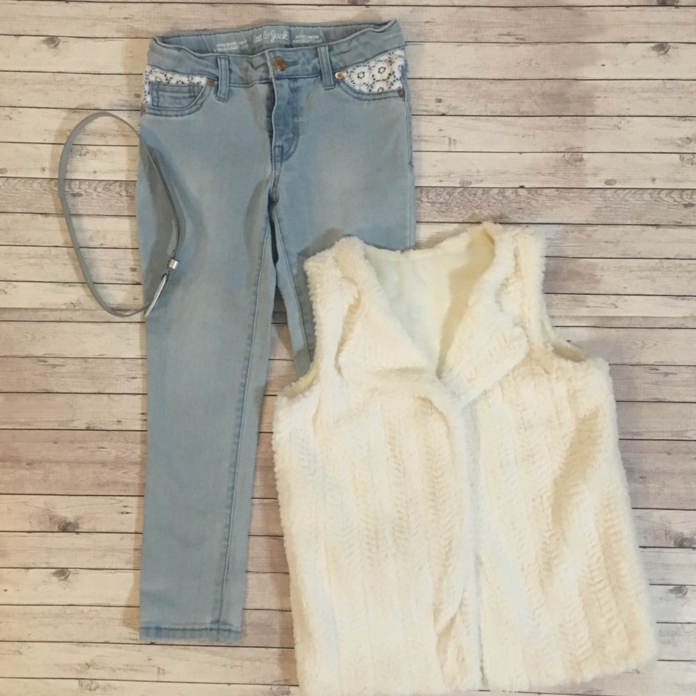 Size 8 Girls Jeans and Fluffy vest